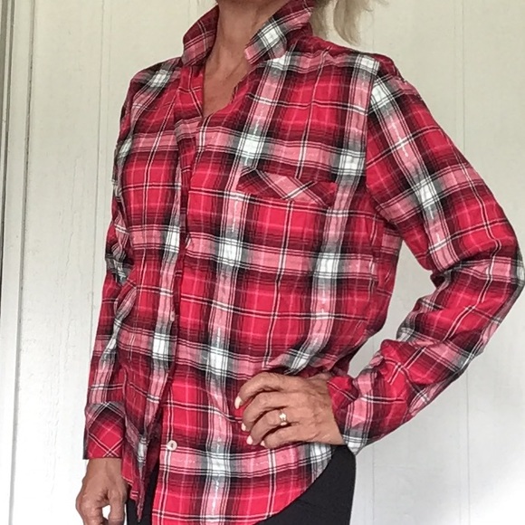 VICTORIAS SECRET PLAID FLANNEL PAJAMA SLEEP TOP MEDIUM - Picture 5 of 11